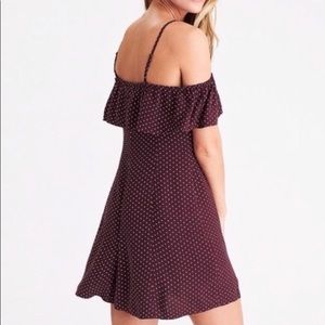 Off the Shoulder Maroon Polka Dot Dress